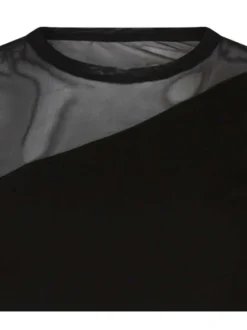 Top Tullina en coton mélangé noir uni et résille avec une coupe ajustée