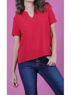 Top uni pour femme rouge coupe évasée ARCHEO