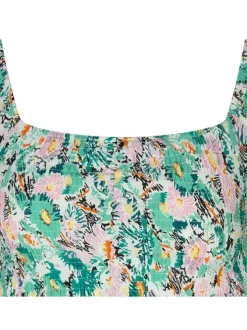 Top vert avec imprimé floral all-over coupe cropped col carré à manches courtes