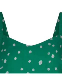 Top vert à pois coupe cropped col v et à bretelles