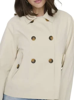 Trench April court beige uni avec une coupe droite et un col revers
