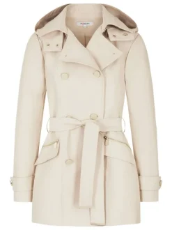 Trench coat beige uni avec une coupe droite et un col à capuche