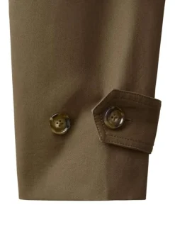 Trench coat long en coton chocolat uni avec une coupe ample et un col montant
