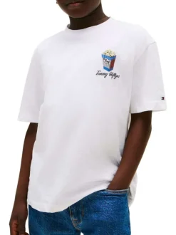 T-shirt à coupe droite en coton blanc uni pourvu d'un col rond