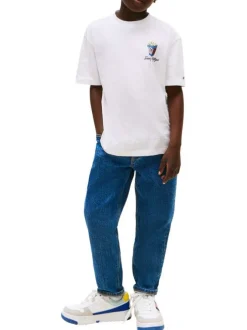 T-shirt à coupe droite en coton blanc uni pourvu d'un col rond