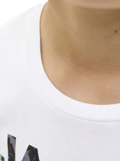 T-shirt à manches longues en coton blanc imprimé à coupe droite avec un col rond