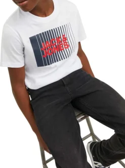 T-shirt blanc en coton biologique avec une coupe droite et un col rond
