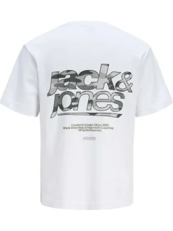 T-shirt blanc imprimé à coupe droite pourvu d'un col rond et de manches courtes