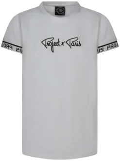 T-shirt blanc uni avec un col rond et une coupe droite à liseré