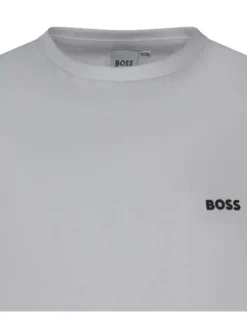 T-shirt blanc uni avec une coupe droite à col rond et logo iconique
