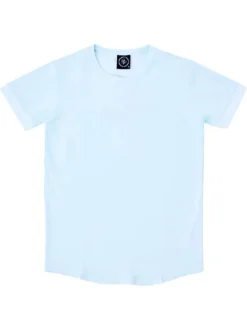 T-shirt ciel uni pourvu de manches courtes et d'un col rond