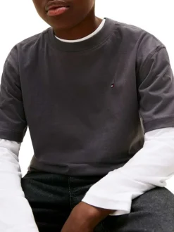 T-shirt en coton anthracite pourvu d'imprimés de la marque dans le dos