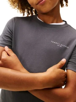 T-shirt en coton anthracite à col rond avec des manches courtes