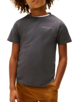 T-shirt en coton anthracite à col rond avec des manches courtes