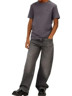 T-shirt en coton anthracite uni avec une coupe droite et un col rond