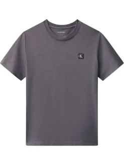 T-shirt en coton anthracite uni avec une coupe droite et un col rond
