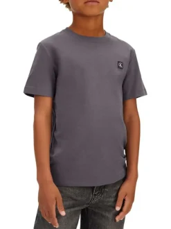 T-shirt en coton anthracite uni avec une coupe droite et un col rond