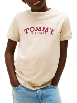T-shirt en coton beige à coupe droite pourvu d'un imprimé de la marque