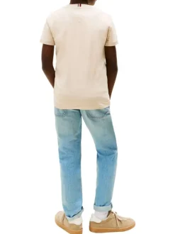 T-shirt en coton beige à coupe droite pourvu d'un imprimé de la marque