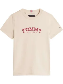 T-shirt en coton beige à coupe droite pourvu d'un imprimé de la marque