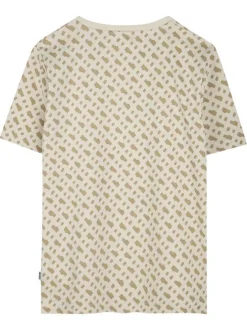 T-shirt en coton beige avec motif imprimé all-over à coupe droite et col rond