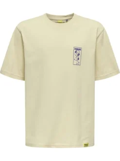 T-shirt en coton beige uni pourvu d'un imprimé snoopy et d'un col rond