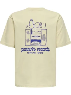 T-shirt en coton beige uni pourvu d'un imprimé snoopy et d'un col rond