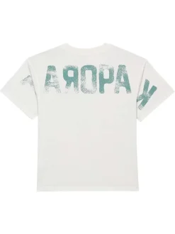 T-shirt en coton beige uni avec une coupe droite et un col rond