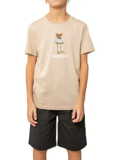 T-shirt en coton beige uni pourvu d'une coupe droite et d'un col rond