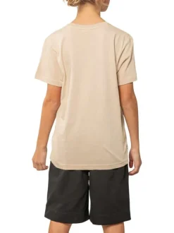 T-shirt en coton beige uni pourvu d'une coupe droite et d'un col rond