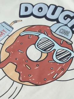 T-shirt en coton biologique blanc uni pourvu d'un imprimé donut