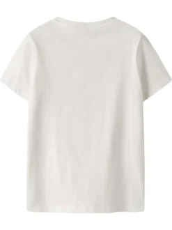 T-shirt en coton biologique blanc uni pourvu d'un imprimé tête de mort