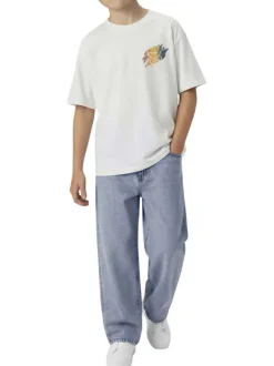 T-shirt en coton biologique blanc uni pourvu d'un imprimé ours