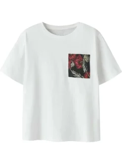 T-shirt en coton biologique blanc uni pourvu d'un poche plaquée
