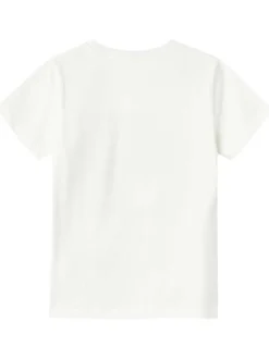 T-shirt en coton biologique blanc imprimé à col rond et à coupe droite
