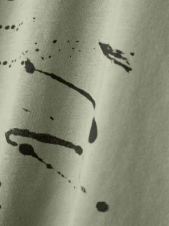 T-shirt en coton biologique kaki à imprimé all-over, droit à manches courtes