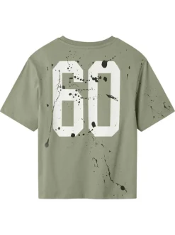 T-shirt en coton biologique kaki à imprimé all-over, droit à manches courtes