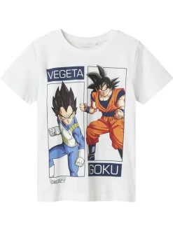 T-shirt en coton biologique blanc imprimé avec une coupe droite et un col rond