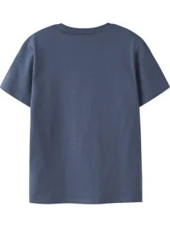 T-shirt en coton biologique indigo uni pourvu d'un imprimé ours