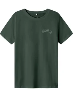 T-shirt en coton biologique sapin imprimé avec une coupe droite et un col rond