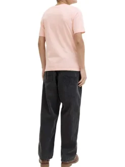 T-shirt en coton biologique corail imprimé avec une coupe droite et un col rond