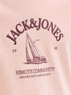 T-shirt en coton biologique corail imprimé avec une coupe droite et un col rond