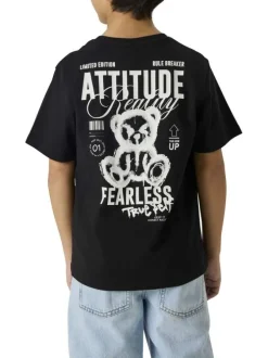 T-shirt en coton biologique noir uni pourvu d'un imprimé nounours