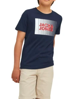 T-shirt en coton biologique marine uni coupe droite col rond