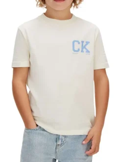 T-shirt en coton biologique jaune uni avec une coupe droite et un col rond
