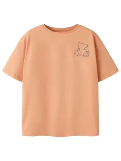 T-shirt en coton biologique peche uni pourvu d'un imprimé ours