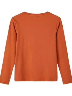 T-shirt en coton biologique rouille à flocage cartoonesque avec un col rond