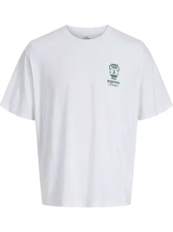 T-shirt en coton biologique blanc uni pourvu d'un imprimé antique