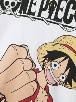 T-shirt en coton biologique bloanc imprimé One Piece avec un col rond