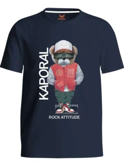 T-shirt en coton biologique marine imprimé avec une coupe droite et un col rond